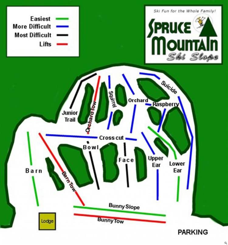 Trail map of Spruce Mountain Ski Slope